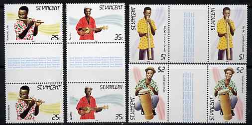 St Vincent 1985 Musical Instruments set of 4 in unfolded gutter pairs from uncut archive proof sheet (SG 905-8)