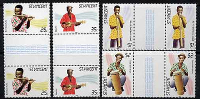 St Vincent 1985 Musical Instruments set of 4 in unfolded gutter pairs from uncut archive proof sheet (SG 905-8)
