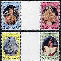 St Vincent 1987 10th Anniversary of Carnival set of 4 in se-tenant gutter pairs (folded through gutters) from uncut archive proof sheet unmounted mint, SG 1066-69