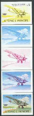 St Thomas & Prince Islands 1979 Aviation History 5Db (Spirit of St Louis) set of 5 imperf progressive proofs comprising blue and magenta single colours, blue & magenta and black & yellow composites plus all four colours unmounted mint