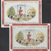 St Vincent 1987 Christmas (Charles Dickens) m/sheet (Teacher reading to Class) full colour die proof on Cromalin plastic card (ex archives) plus issued m/sheet,SG MS 1124