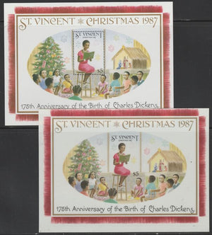 St Vincent 1987 Christmas (Charles Dickens) m/sheet (Teacher reading to Class) full colour die proof on Cromalin plastic card (ex archives) plus issued m/sheet,SG MS 1124