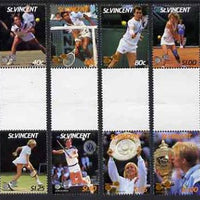 St Vincent 1987 International Tennis Players set of 8 in se-tenant gutter pairs (folded through gutters) from uncut archive proof sheets SG 1057-64