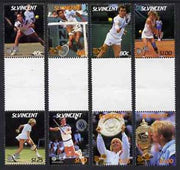 St Vincent 1987 International Tennis Players set of 8 in se-tenant gutter pairs (folded through gutters) from uncut archive proof sheets SG 1057-64