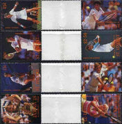 St Vincent - Bequia 1988 International Tennis Players set of 8 in se-tenant gutter pairs (folded through gutters) from uncut archive proof sheets unmounted mint