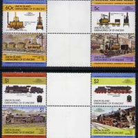 St Vincent - Union Island 1984 Locomotives #1 (Leaders of the World) set of 8 in se-tenant gutter pairs (folded through gutters) from uncut archive proof sheets unmounted mint