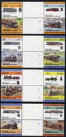 St Vincent - Union Island 1984 Locomotives #2 (Leaders of the World) set of 16 in se-tenant gutter pairs (folded through gutters) from uncut archive proof sheets unmounted mint