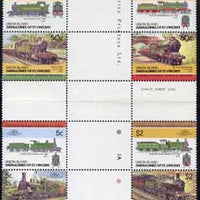 St Vincent - Union Island 1985 Locomotives #3 (Leaders of the World) set of 8 in se-tenant cross-gutter block (folded through gutters) from uncut archive proof sheet, some split perfs & wrinkles but a rare archive item unmounted mint