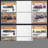 St Vincent - Grenadines 1985 Locomotives #3 (Leaders of the World) set of 8 in se-tenant gutter pairs (folded through gutters) from uncut archive proof sheets (SG 351-8) unmounted mint