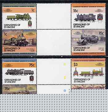 St Vincent - Grenadines 1985 Locomotives #3 (Leaders of the World) set of 8 in se-tenant gutter pairs (folded through gutters) from uncut archive proof sheets (SG 351-8) unmounted mint