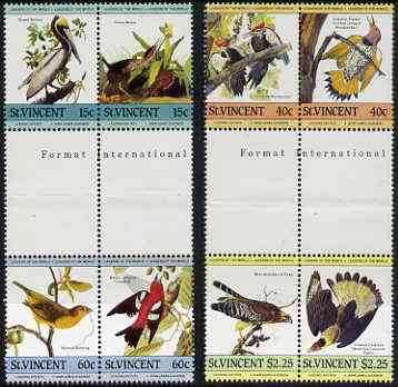 St Vincent 1985 John Audubon Birds (Leaders of the World) set of 8 in se-tenant gutter pairs (folded through gutters) from uncut archive proof sheets unmounted mint (SG 854-61)
