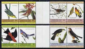 St Vincent - Union Island 1985 John Audubon Birds (Leaders of the World) set of 8 in se-tenant gutter pairs (folded through gutters) from uncut archive proof sheets unmounted mint