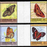 St Vincent - Union Island 1985 Butterflies (Leaders of the World) set of 8 in se-tenant gutter pairs (folded through gutters) from uncut archive proof sheets unmounted mint