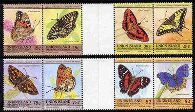 St Vincent - Union Island 1985 Butterflies (Leaders of the World) set of 8 in se-tenant gutter pairs (folded through gutters) from uncut archive proof sheets unmounted mint