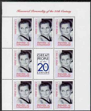 Somaliland 2000 Honoured Personality of the 20th Century - Princess Diana perf sheetlet containing 8 values plus label, unmounted mint. Note this item is privately produced and is offered purely on its thematic appeal