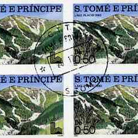 St Thomas & Prince Islands 1980 Olympic Stadia one value in imperf block of 4 with central 'CTT 28.12.79 St Tome" cancel, pre-release publicity proof (set was issued 13.6.80)