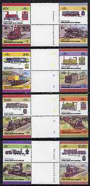 St Vincent - Union Island 1986 Locomotives #4 (Leaders of the World) set of 16 in se-tenant gutter pairs (folded through gutters) from uncut archive proof sheets unmounted mint