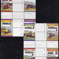 St Vincent - Union Island 1986 Locomotives #4 (Leaders of the World) set of 16 in se-tenant cross-gutter block (folded through gutters) from uncut archive proof sheet, some split perfs & wrinkles but a rare archive item unmounted mint