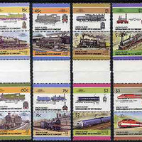 St Vincent - Union Island 1986 Locomotives #5 (Leaders of the World) set of 16 in se-tenant gutter pairs (folded through gutters) from uncut archive proof sheets unmounted mint