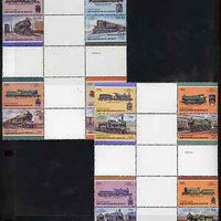 St Vincent - Union Island 1987 Locomotives #6 (Leaders of the World) set of 16 in se-tenant cross-gutter block (folded through gutters) from uncut archive proof sheet, some split perfs & wrinkles but a rare archive item unmounted mint