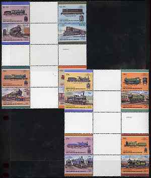 St Vincent - Union Island 1987 Locomotives #6 (Leaders of the World) set of 16 in se-tenant cross-gutter block (folded through gutters) from uncut archive proof sheet, some split perfs & wrinkles but a rare archive item unmounted mint