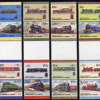 St Vincent - Union Island 1987 Locomotives #7 (Leaders of the World) set of 16 in se-tenant gutter pairs (folded through gutters) from uncut archive proof sheets unmounted mint