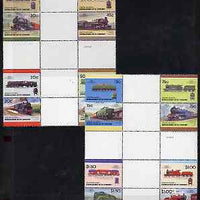 St Vincent - Union Island 1987 Locomotives #7 (Leaders of the World) set of 16 in se-tenant cross-gutter block (folded through gutters) from uncut archive proof sheet, some split perfs & wrinkles but a rare archive item unmounted mint