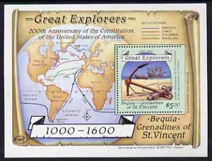 St Vincent - Bequia 1988 Explorers $5 m/sheet (Map & Anchor) with stamp perforated on three sides only (imperf at right) unmounted mint from an archive proof sheet.