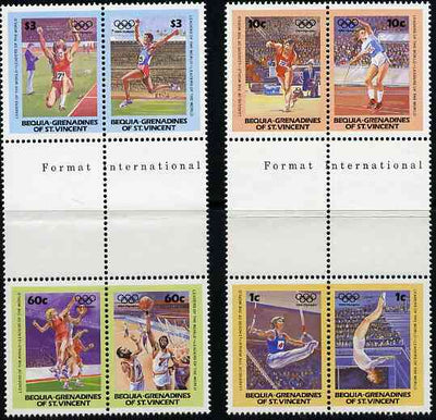 St Vincent - Bequia 1984 Olympics (Leaders of the World) set of 8 in se-tenant gutter pairs (folded through gutters) from uncut archive proof sheet unmounted mint