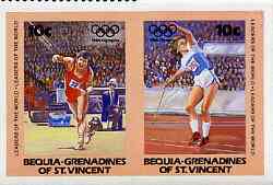 St Vincent - Bequia 1984 Olympics (Leaders of the World) 10c (Javelin) imperf se-tenant pair plus normal perf pair unmounted mint