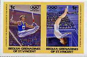 St Vincent - Bequia 1984 Olympics (Leaders of the World) 1c (Rings & Gymnastics) imperf se-tenant pair plus normal perf pair unmounted mint