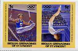 St Vincent - Bequia 1984 Olympics (Leaders of the World) 1c (Rings & Gymnastics) imperf se-tenant pair plus normal perf pair unmounted mint