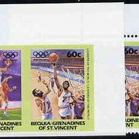 St Vincent - Bequia 1984 Olympics (Leaders of the World) 60c (Netball & Basketball) imperf se-tenant pair plus normal perf pair unmounted mint