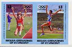 St Vincent - Bequia 1984 Olympics (Leaders of the World) $3 (Long Jump) imperf se-tenant pair plus normal perf pair unmounted mint