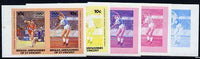 St Vincent - Bequia 1984 Olympics (Leaders of the World) 10c (Javelin) set of 5 imperf se-tenant progressive colour proof pairs comprising two individual colours, two 2-colour composites plus all 4-colour final design unmounted mint