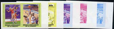 St Vincent - Bequia 1984 Olympics (Leaders of the World) 60c (Netball & Basketball) set of 5 imperf se-tenant progressive colour proof pairs comprising two individual colours, two 2-colour composites plus all 4-colour final design unmounted mint