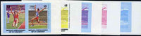 St Vincent - Bequia 1984 Olympics (Leaders of the World) $3 (Long Jump) set of 5 imperf se-tenant progressive colour proof pairs comprising two individual colours, two 2-colour composites plus all 4-colour final design unmounted mint
