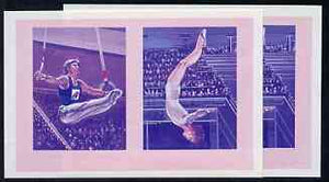 St Vincent - Bequia 1984 Olympics (Leaders of the World) 1c (Rings & Gymnastics) imperf se-tenant progressive colour proof pair in magenta & blue only unmounted mint