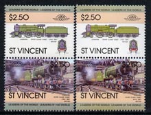 St Vincent 1983 Locomotives #1 (Leaders of the World) $2.50 se-tenant pair wrongly inscribed '4-6-0' plus normal correctly inscribed '4-4-0' (SG 756avar) unmounted mint