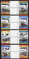 St Vincent 1984 Locomotives #2,(Leaders of the World) set of 16 in se-tenant gutter pairs (folded through gutters) from uncut archive proof sheets (SG 792-807) unmounted mint