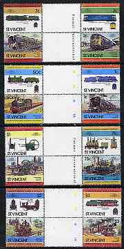St Vincent 1984 Locomotives #2,(Leaders of the World) set of 16 in se-tenant gutter pairs (folded through gutters) from uncut archive proof sheets (SG 792-807) unmounted mint