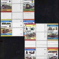 St Vincent 1984 Locomotives #2,(Leaders of the World) set of 16 in se-tenant cross-gutter block (folded through gutters) from uncut archive proof sheet (SG 792-807) some split perfs & wrinkles but a rare archive item unmounted mint