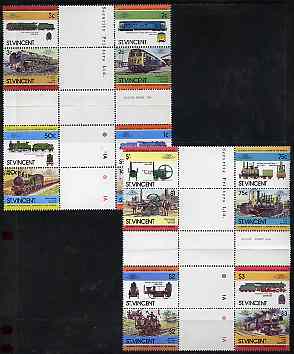 St Vincent 1984 Locomotives #2,(Leaders of the World) set of 16 in se-tenant cross-gutter block (folded through gutters) from uncut archive proof sheet (SG 792-807) some split perfs & wrinkles but a rare archive item unmounted mint