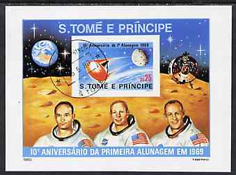 St Thomas & Prince Islands 1980 Moon Landing Anniversary imperf m/sheet with 'CTT 15.5.80 St Tome
