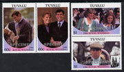 Tuvalu 1986 Royal Wedding (Andrew & Fergie) set of 4 (2 se-tenant pairs) overprinted SPECIMEN in silver (Italic caps 26.5 x 3 mm) unmounted mint SG 397-400s