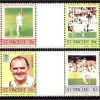 St Vincent 1985 Cricketers (Leaders of the World) set of 8 in se-tenant gutter pairs (folded through gutters) from uncut archive proof sheets unmounted mint (SG 842-49)