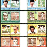 St Vincent - Grenadines 1984 Cricketers #1 (Leaders of the World) set of 16 in se-tenant gutter pairs (folded through gutters) from uncut archive proof sheets unmounted mint (SG 291-306)