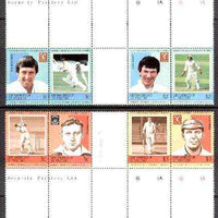 St Vincent - Grenadines 1984 Cricketers #1 (Leaders of the World) set of 16 in se-tenant cross-gutter block (folded through gutters) from uncut archive proof sheet (SG 291-306) some split perfs & wrinkles but a rare archive item unmounted mint