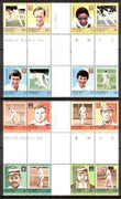 St Vincent - Grenadines 1984 Cricketers #1 (Leaders of the World) set of 16 in se-tenant cross-gutter block (folded through gutters) from uncut archive proof sheet (SG 291-306) some split perfs & wrinkles but a rare archive item unmounted mint