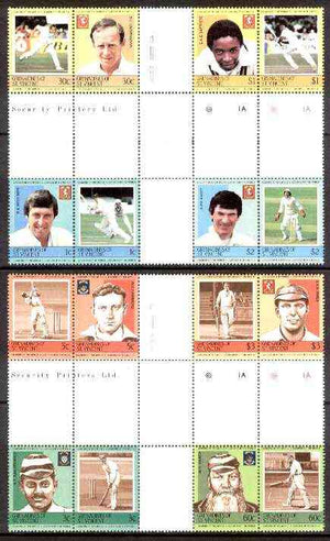 St Vincent - Grenadines 1984 Cricketers #1 (Leaders of the World) set of 16 in se-tenant cross-gutter block (folded through gutters) from uncut archive proof sheet (SG 291-306) some split perfs & wrinkles but a rare archive item unmounted mint